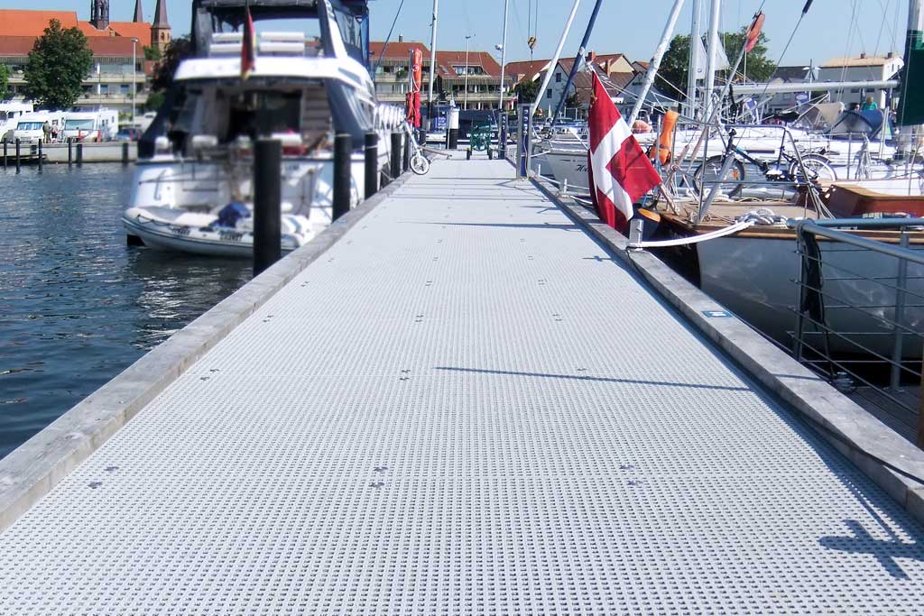 A walkway with GRP decking